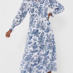 Blue and White Floral Print Maxi Dress